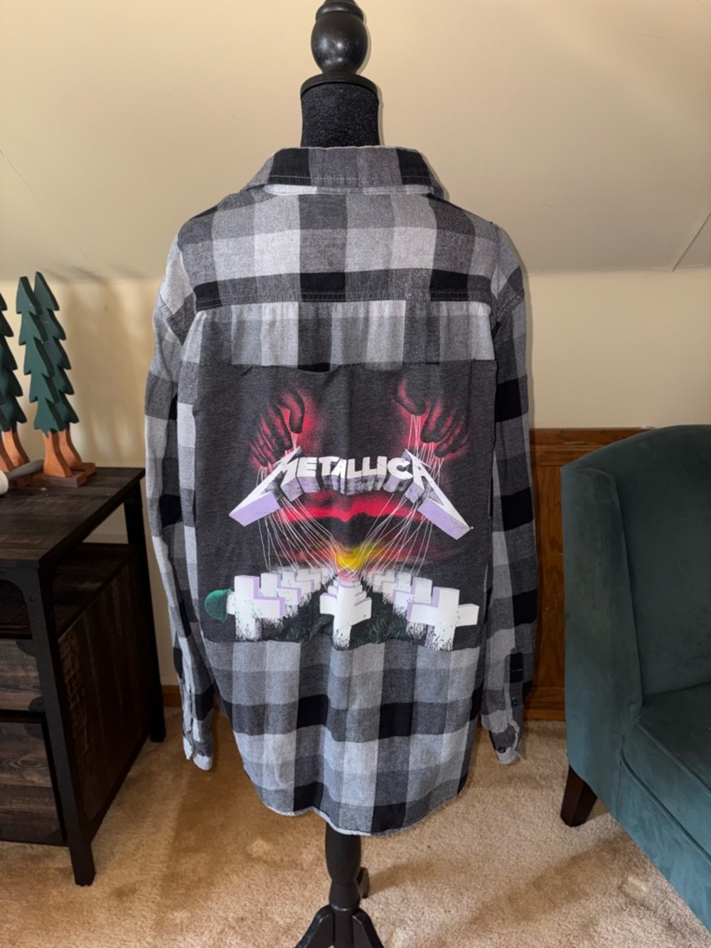 Metallica Black & Gray Plaid Back-Print Flannel Shirt